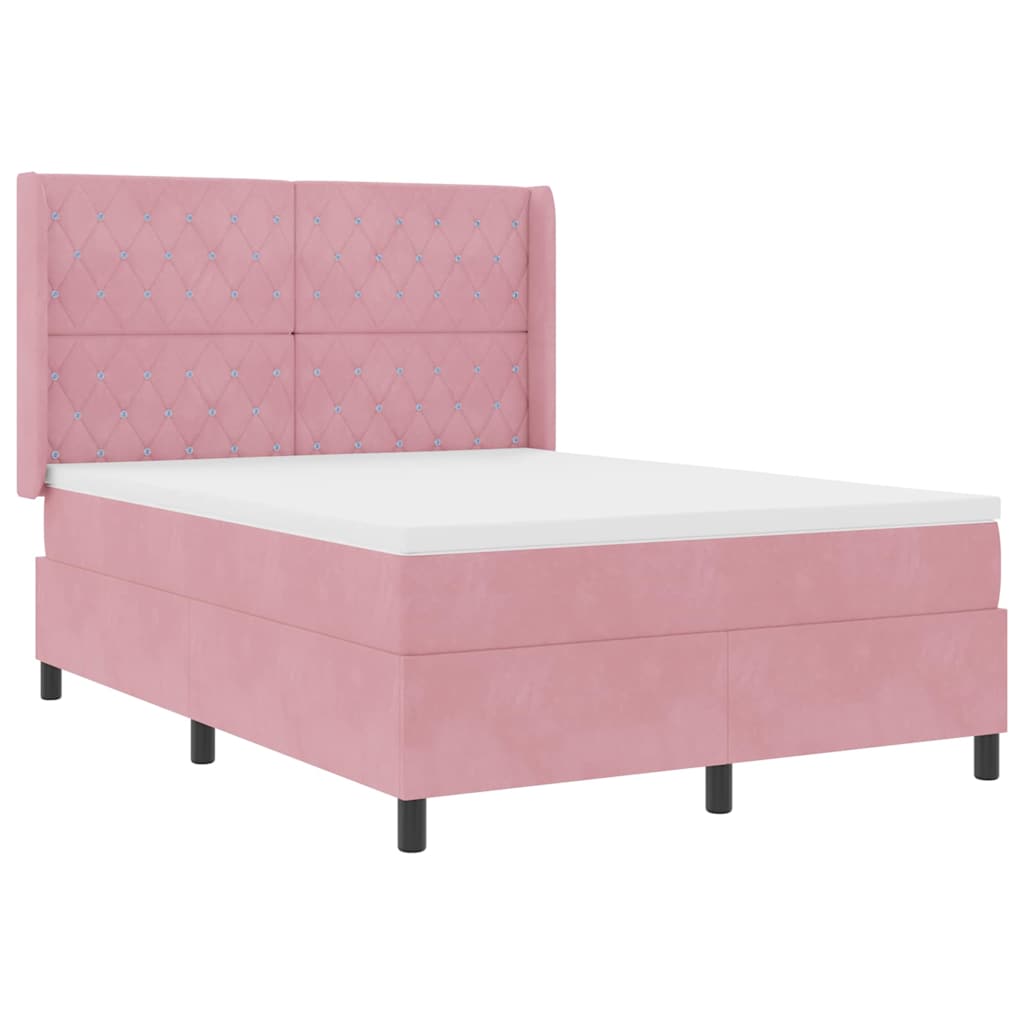 Boxspringbed met LED-stripverlichting Roze 140 x 200 cm Fluweel