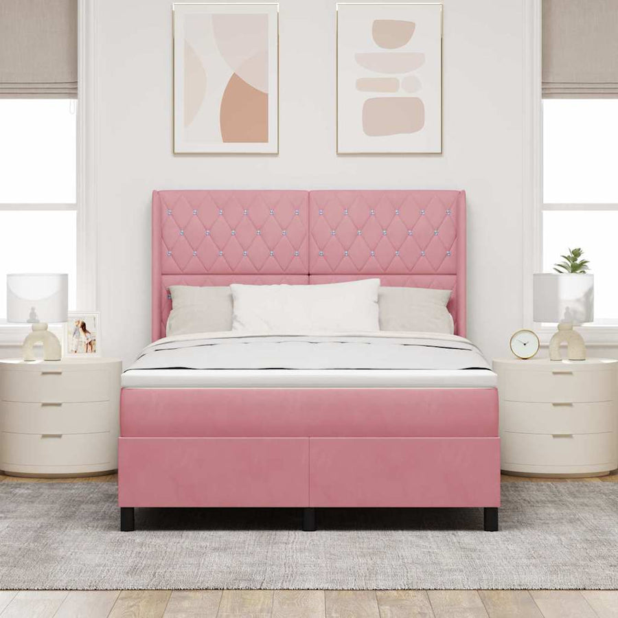 Boxspringbed met matras met LED Roze 160 x 200 cm Fluweel