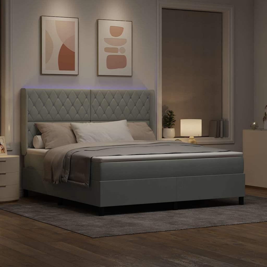 Boxspringbed met matras met LED Lichtgrijs 180 x 200 cm Fluweel