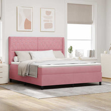 LED Boxspring Bed met Matras Geruit Roze 180 x 200 cm Fluweel