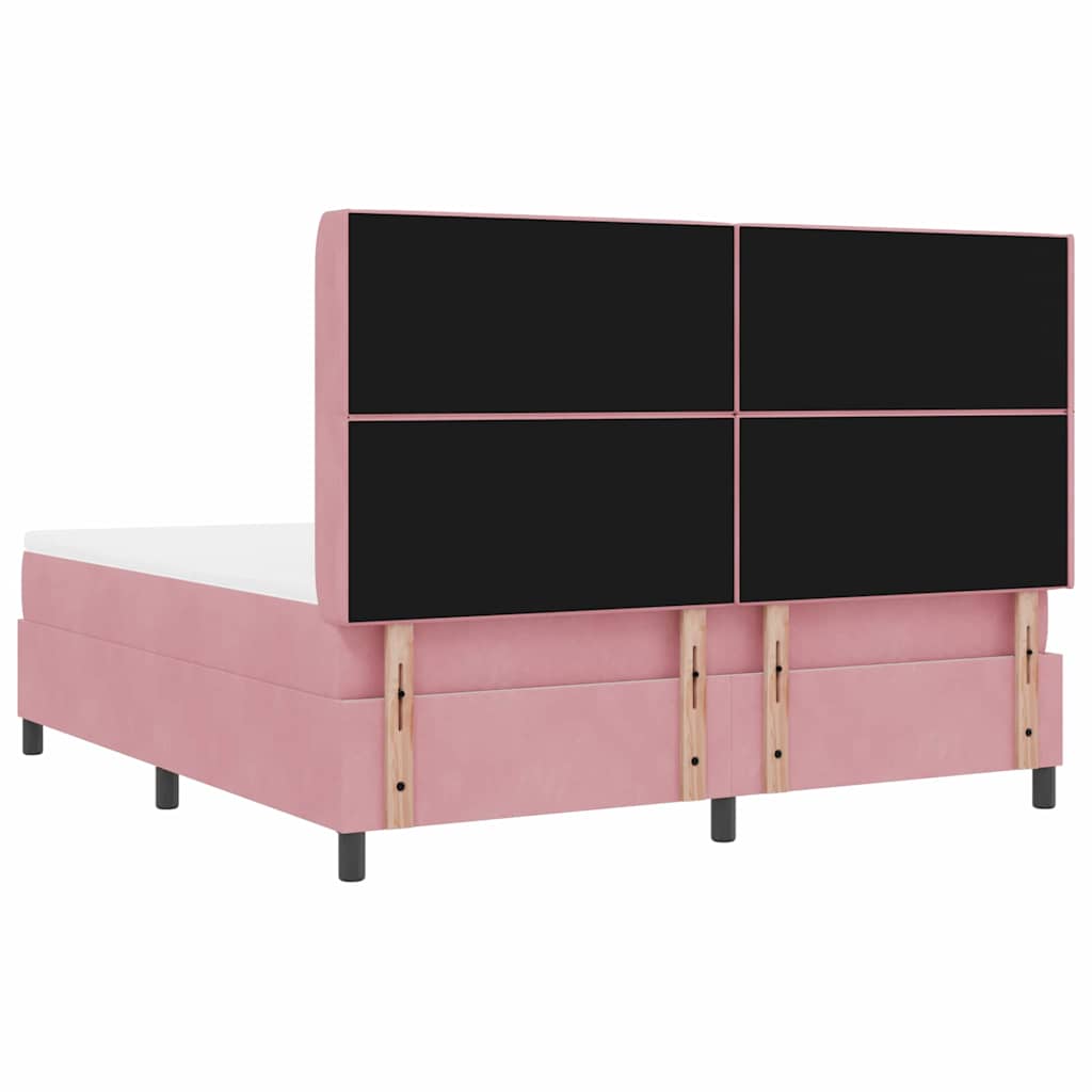 LED Boxspring Bed met Matras Geruit Roze 180 x 200 cm Fluweel