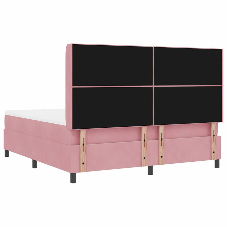 LED Boxspring Bed met Matras Geruit Roze 180 x 200 cm Fluweel