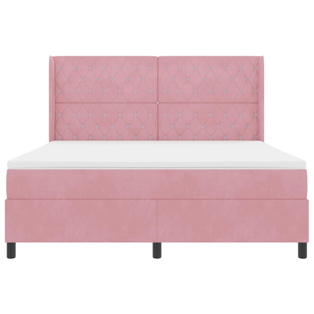 LED Boxspring Bed met Matras Geruit Roze 180 x 200 cm Fluweel