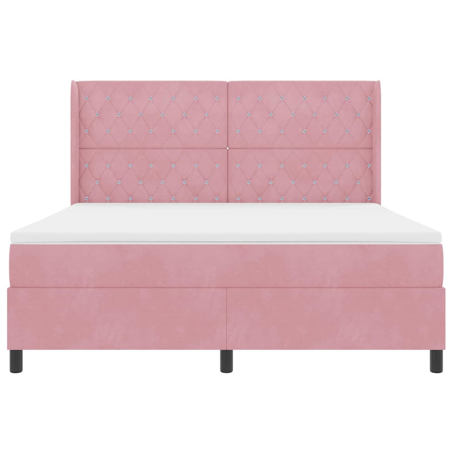 LED Boxspring Bed met Matras Geruit Roze 180 x 200 cm Fluweel
