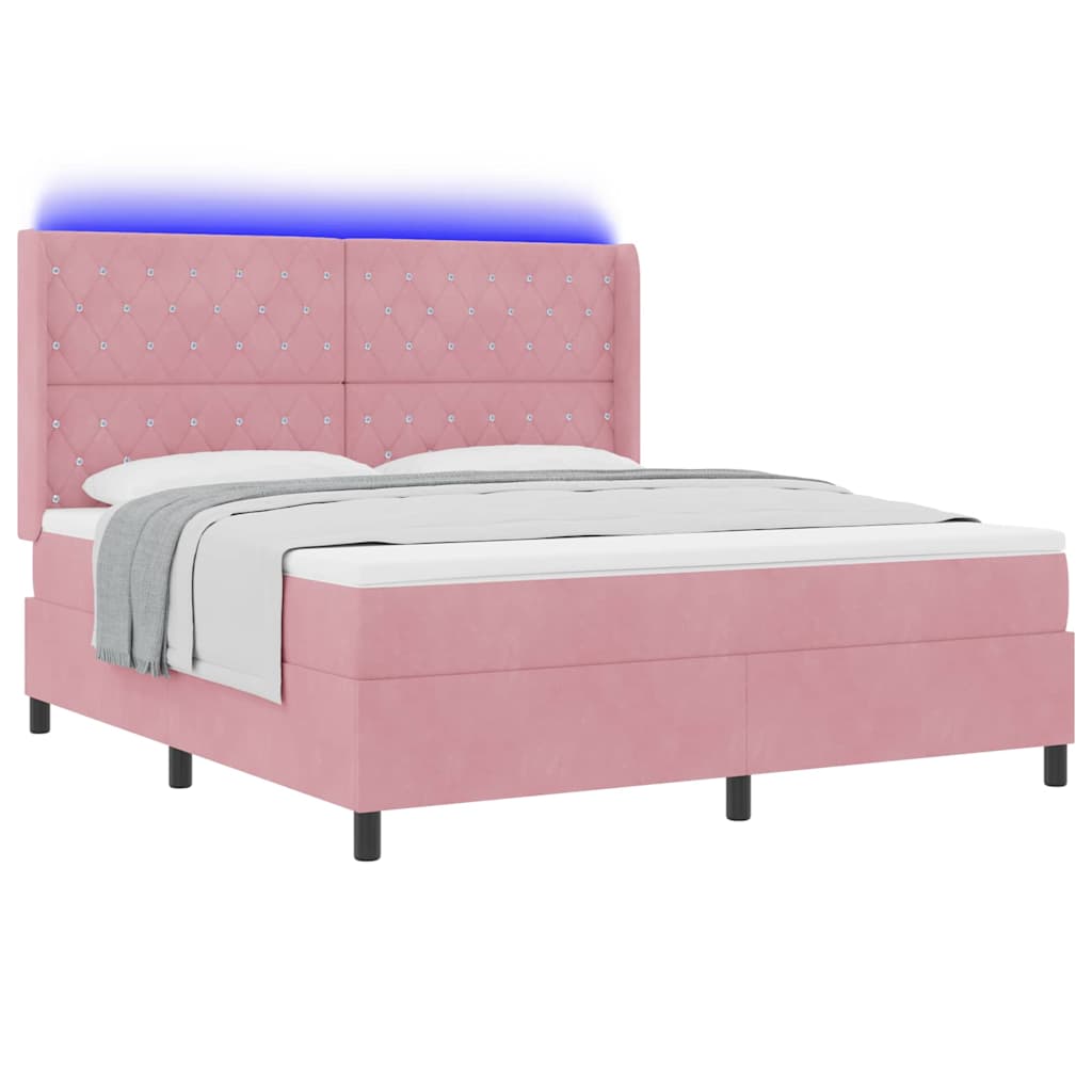 LED Boxspring Bed met Matras Geruit Roze 180 x 200 cm Fluweel