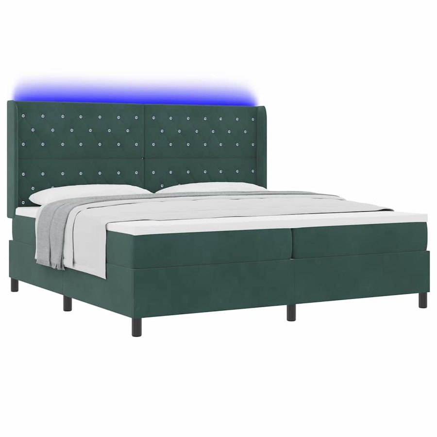 Led Boxspring Bed Met Matras Fluweel Donkergroen 200 x 200 cm