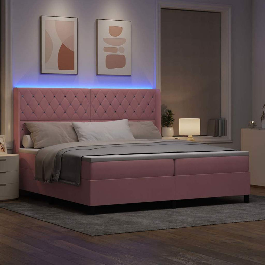 Boxspringbed met matras met LED Roze 200 x 200 cm Fluweel