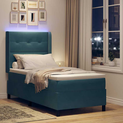 Led Boxspring Bed Met Matras Blauw Fluweel Donkerblauw 100 x 200 cm