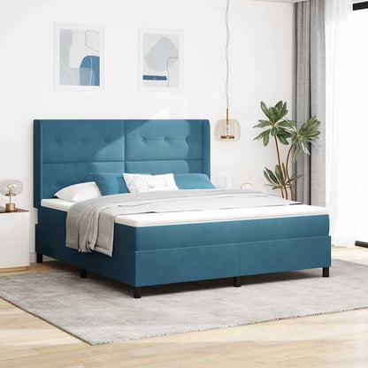Led Boxspring Bed Met Matras Blauw Fluweel Donkerblauw 180 x 200 cm