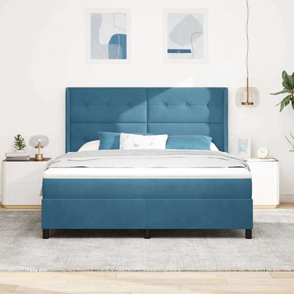 Led Boxspring Bed Met Matras Blauw Fluweel Donkerblauw 180 x 200 cm