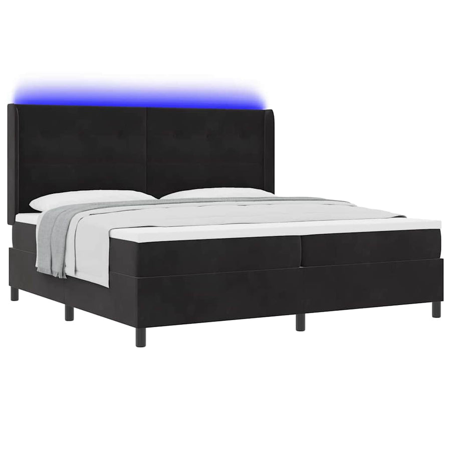 Boxspringbed Met Matras Fluweel Zwart 200 x 200 cm Knopgecontracteerd