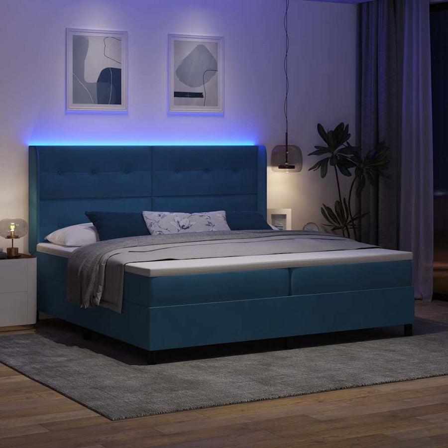 Led Boxspring Bed Met Matras Blauw Fluweel Donkerblauw 200 x 200 cm