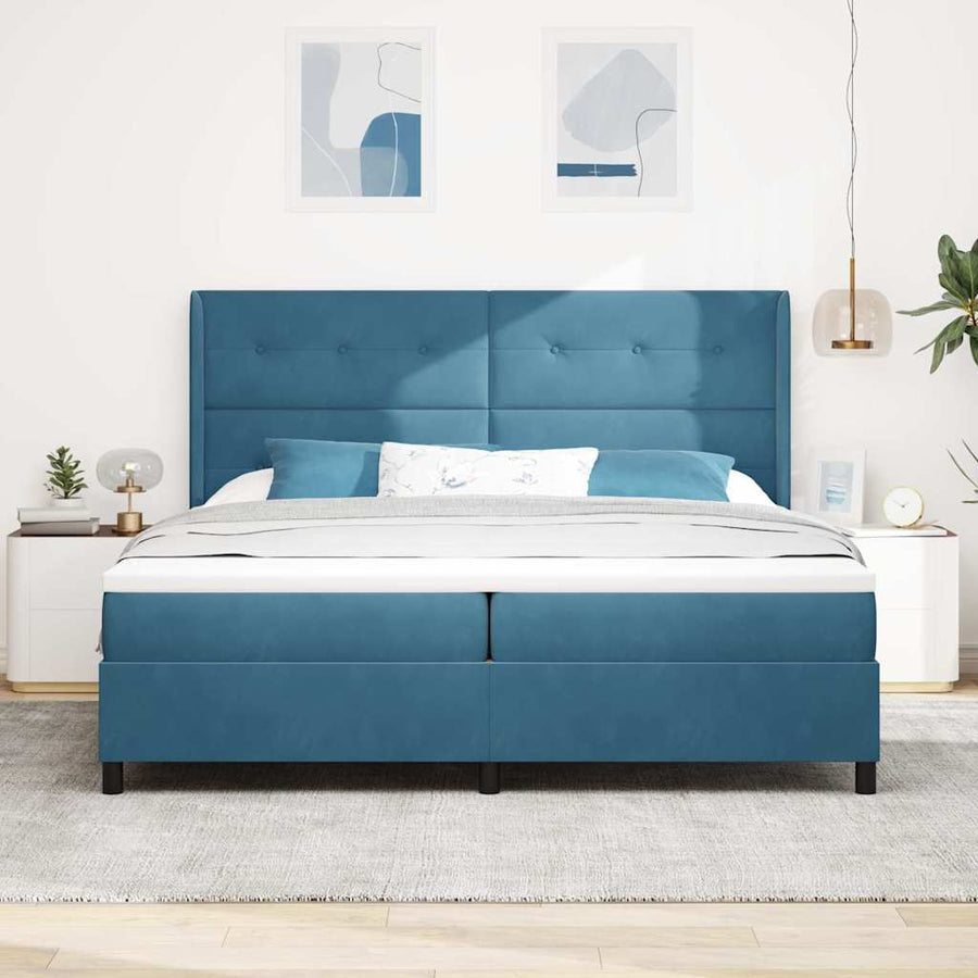 Led Boxspring Bed Met Matras Blauw Fluweel Donkerblauw 200 x 200 cm