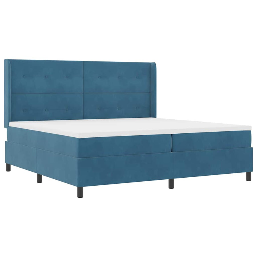 Led Boxspring Bed Met Matras Blauw Fluweel Donkerblauw 200 x 200 cm