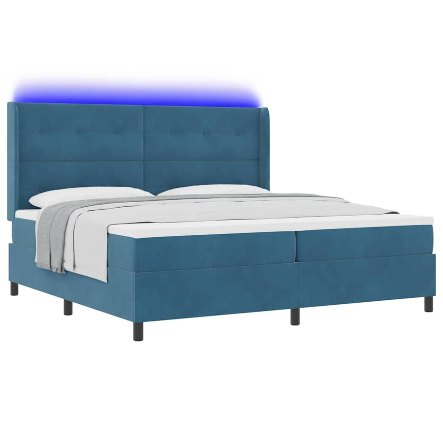 Led Boxspring Bed Met Matras Blauw Fluweel Donkerblauw 200 x 200 cm
