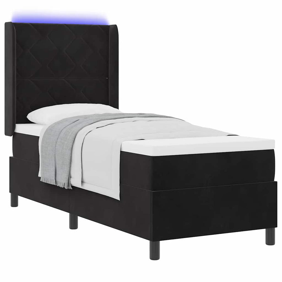 Boxspringbed met LED-stripverlichting Zwart 80 x 200 cm Fluweel
