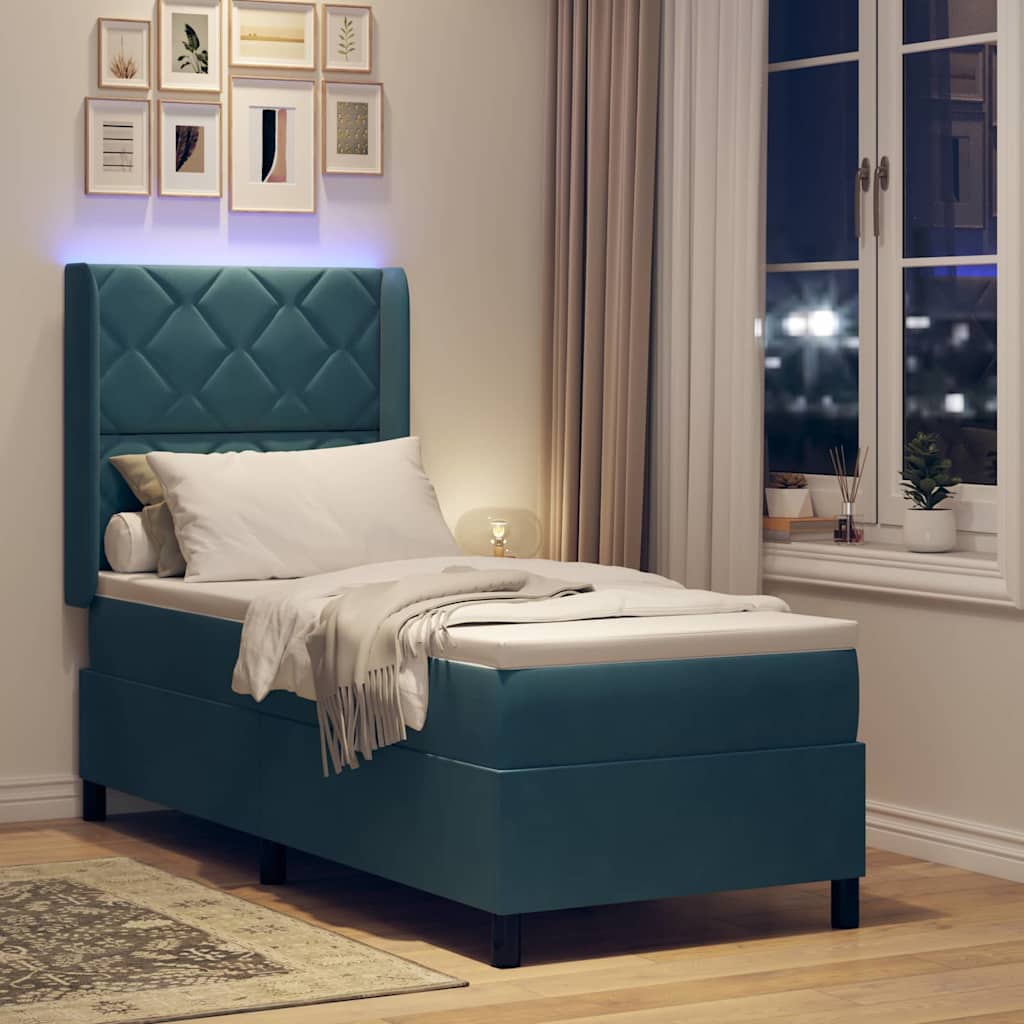 Boxspringbed met LED-stripverlichting Blauw 80 x 200 cm Fluweel