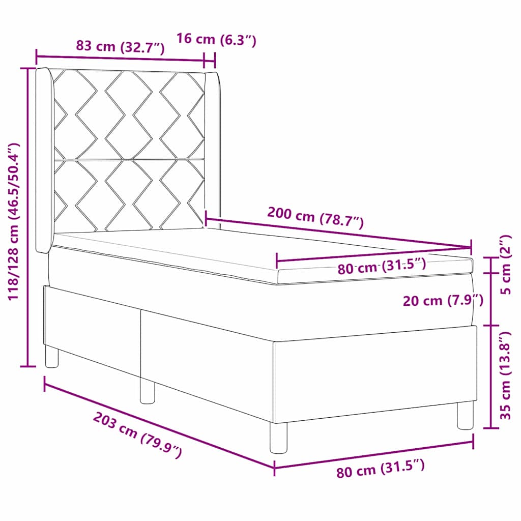 Boxspringbed met LED-stripverlichting Blauw 80 x 200 cm Fluweel