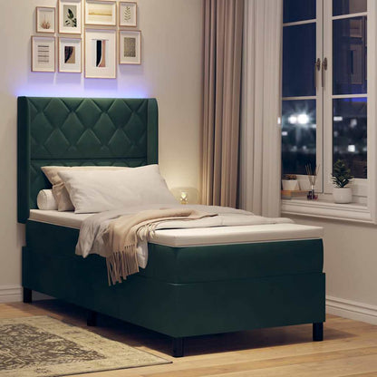Led Boxspring Bed Met Matras Fluweel Donkergroen 90 x 190 cm