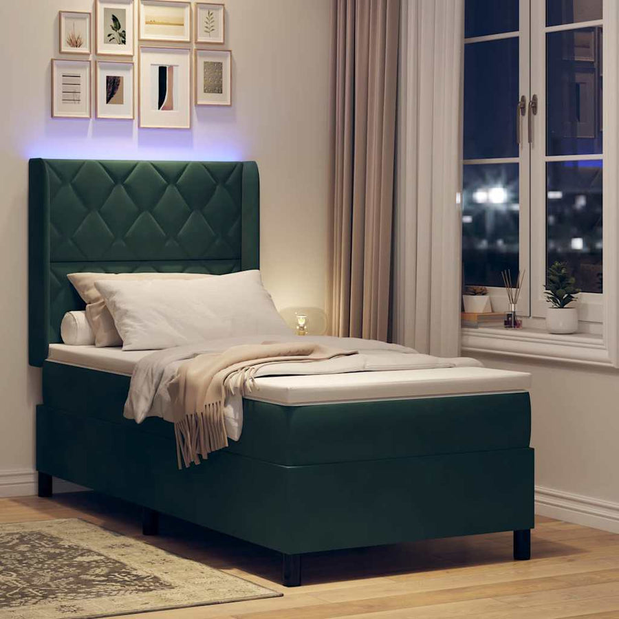 Led Boxspring Bed Met Matras Fluweel Donkergroen 90 x 190 cm