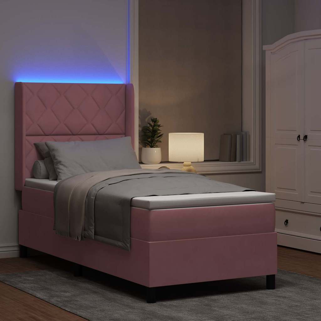 Boxspringbed met matras met LED Roze 90 x 190 cm Fluweel