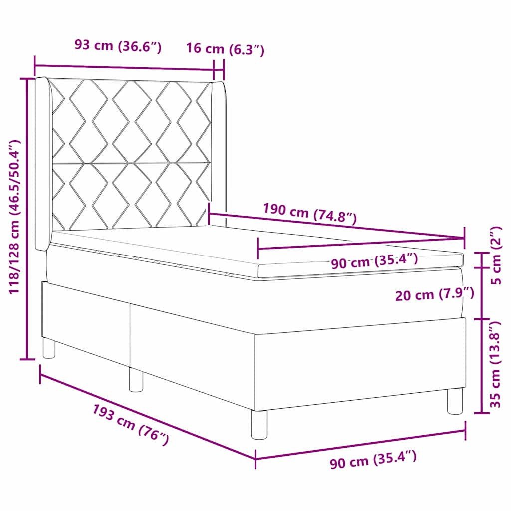Boxspringbed met matras met LED Roze 90 x 190 cm Fluweel