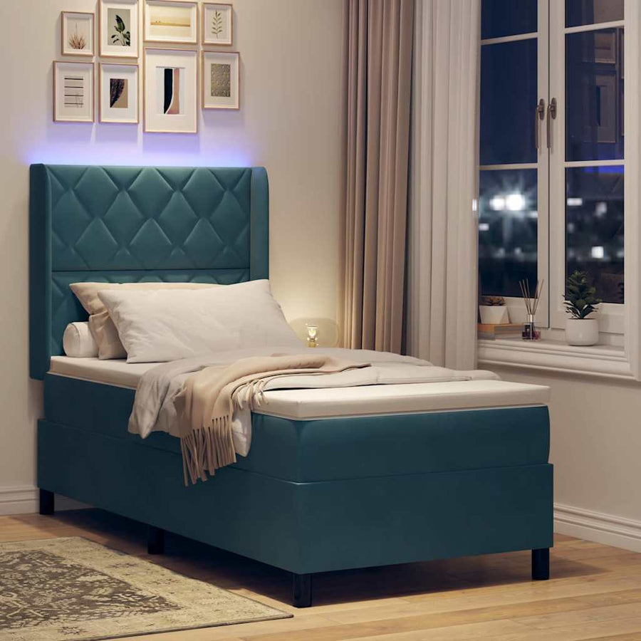 Boxspringbed Met Matras Blauw Fluweel Donkerblauw 100 x 200 cm