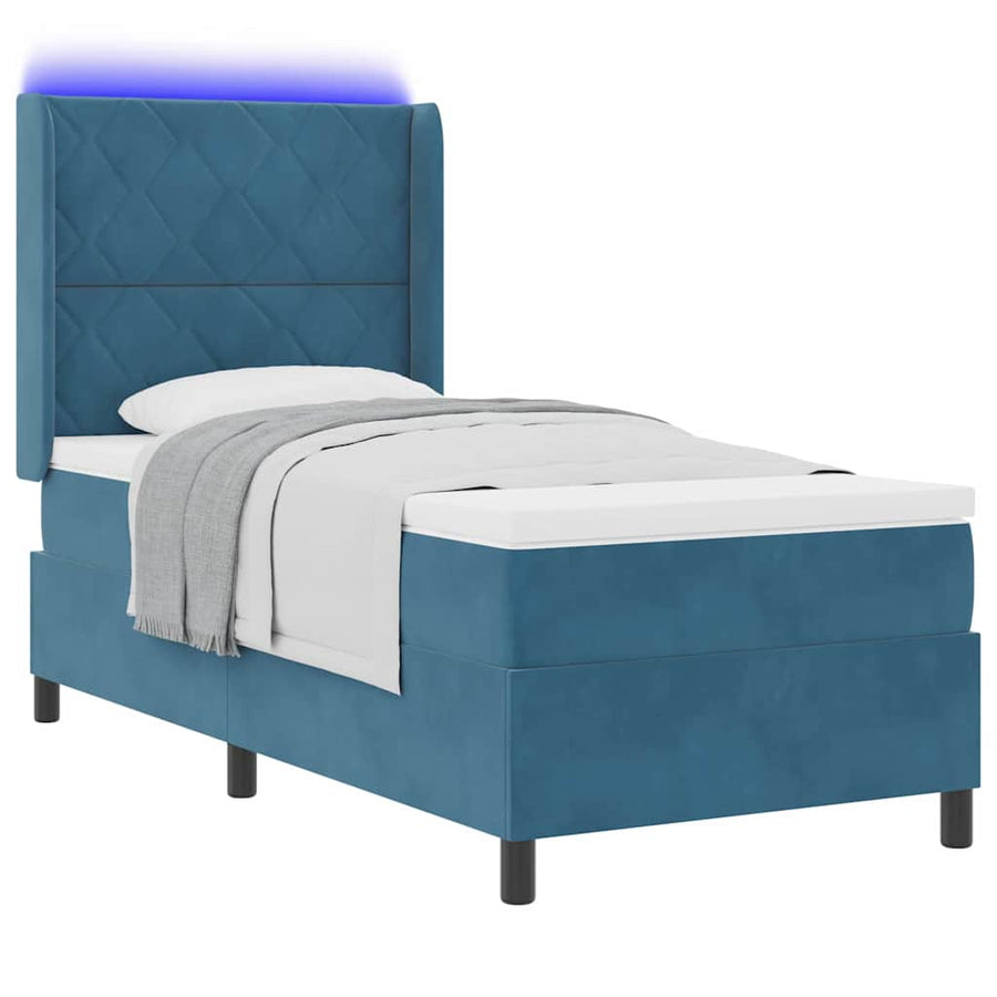Boxspringbed Met Matras Blauw Fluweel Donkerblauw 100 x 200 cm