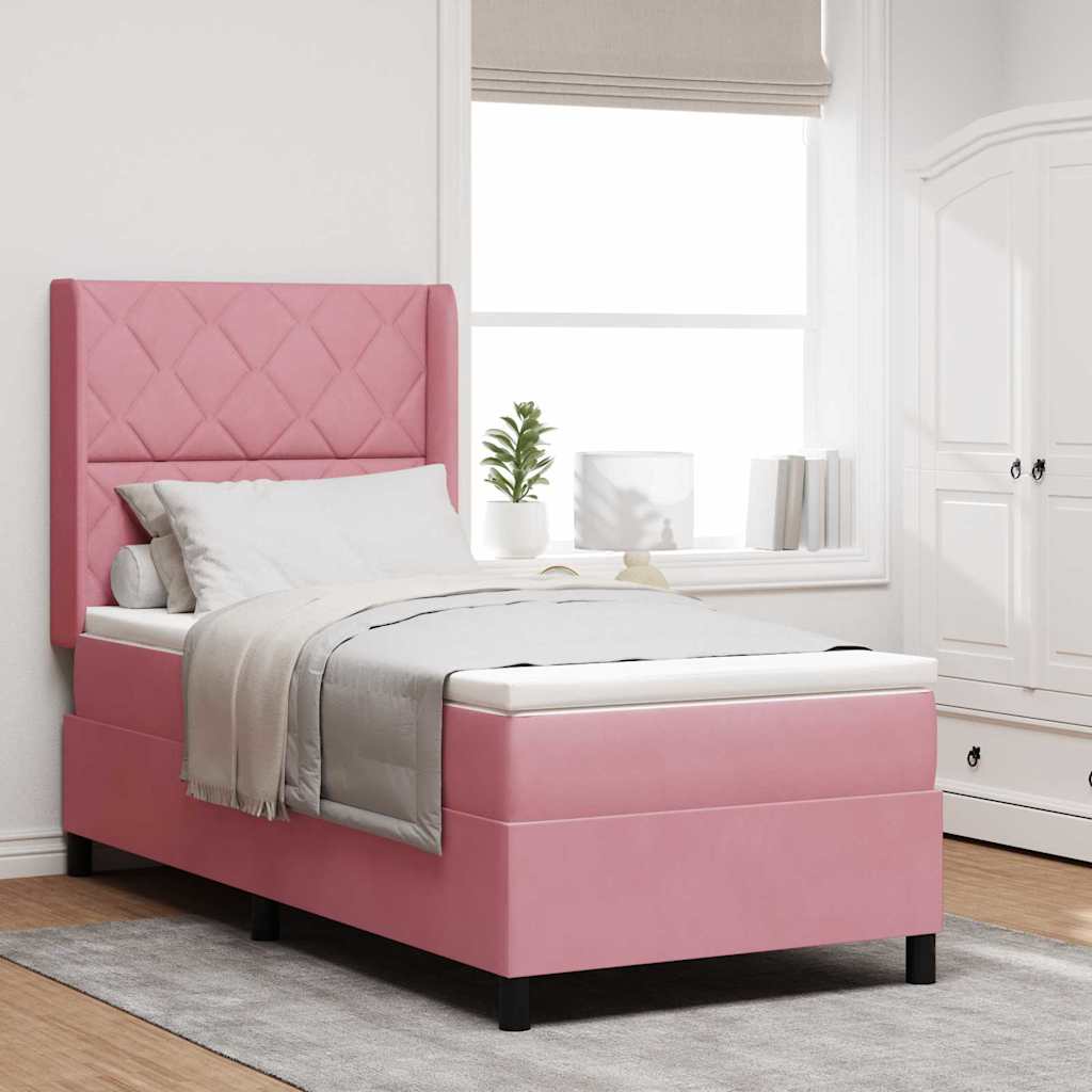 Boxspringbed met LED-stripverlichting Roze 100 x 200 cm Fluweel