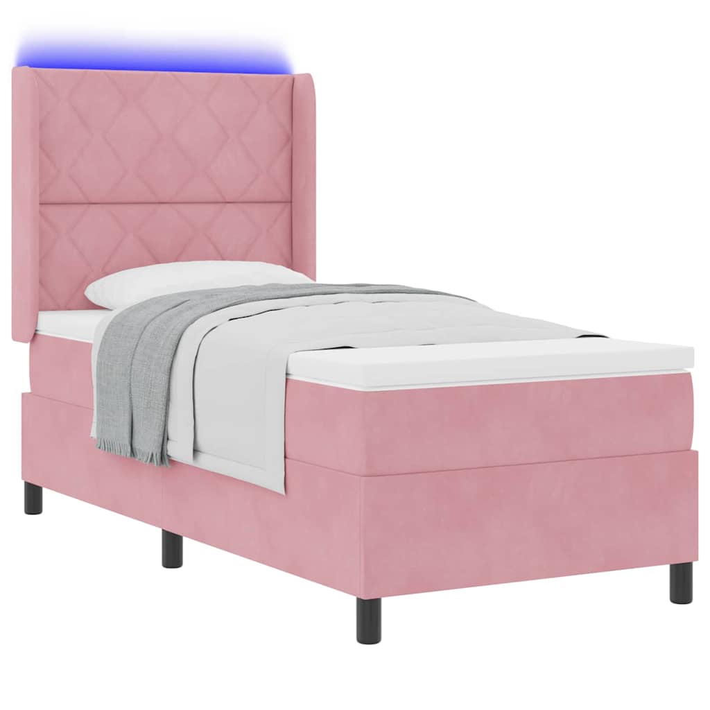 Boxspringbed met LED-stripverlichting Roze 100 x 200 cm Fluweel