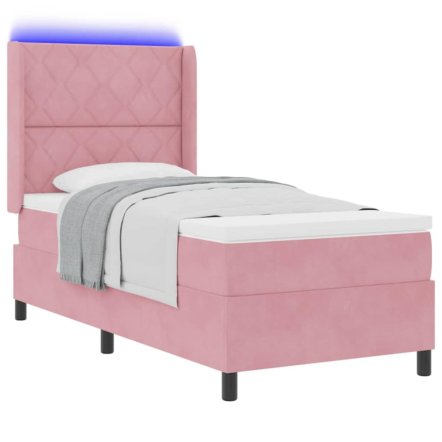 Boxspringbed met LED-stripverlichting Roze 100 x 200 cm Fluweel