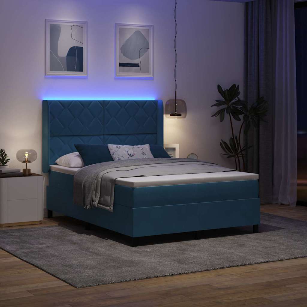 Boxspringbed met hoofdeinde Blauw 140 x 190 cm Fluweel
