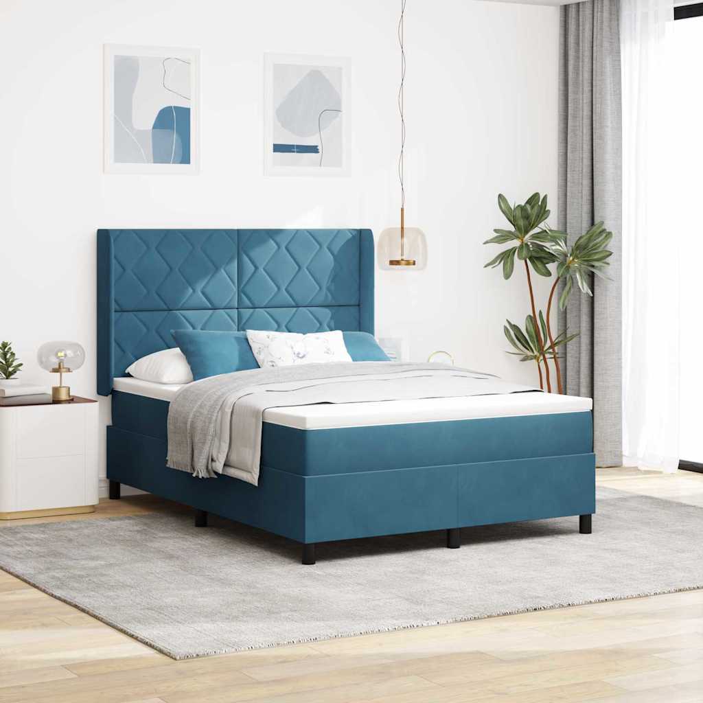 Boxspringbed met hoofdeinde Blauw 140 x 190 cm Fluweel
