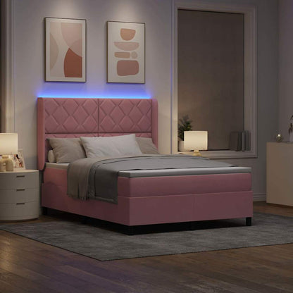 Boxspringbed met LED-stripverlichting Roze 140 x 190 cm Fluweel