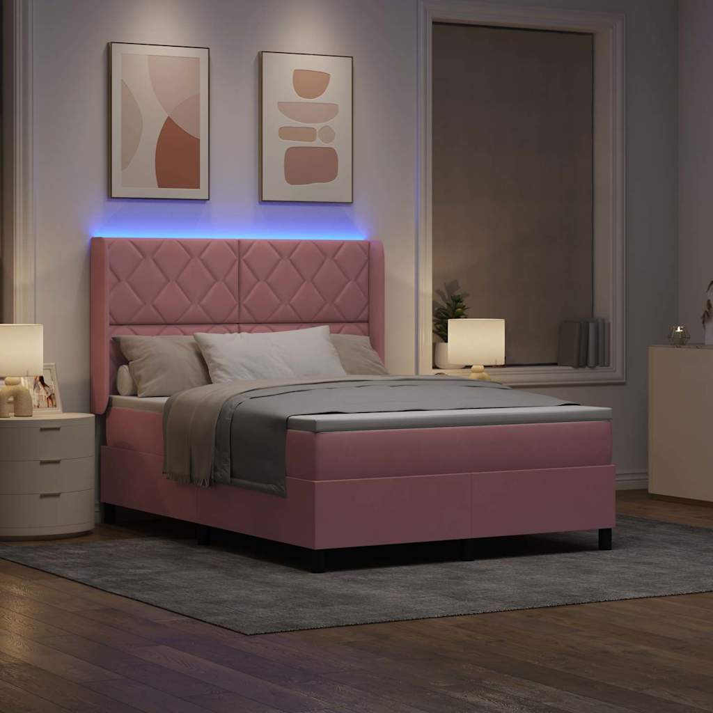 Boxspringbed met LED-stripverlichting Roze 140 x 200 cm Fluweel