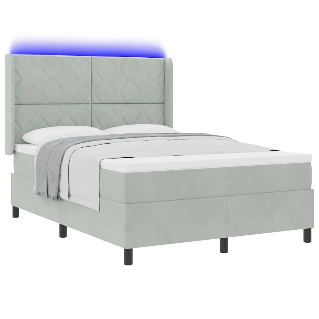 Boxspringbed met hoofdeinde Lichtgrijs 160 x 200 cm Fluweel