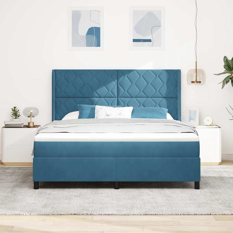 Boxspringbed Met Matras Blauw Fluweel Donkerblauw 180 x 200 cm