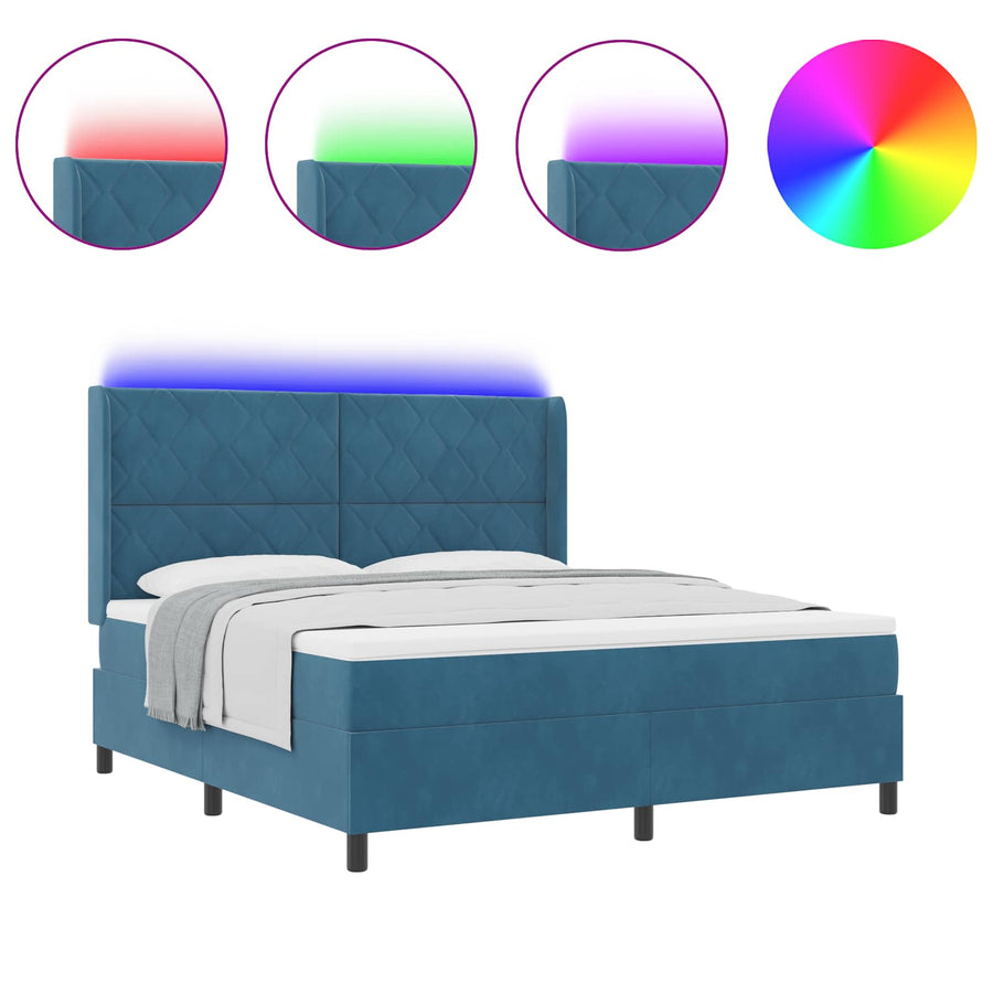 Boxspringbed Met Matras Blauw Fluweel Donkerblauw 180 x 200 cm