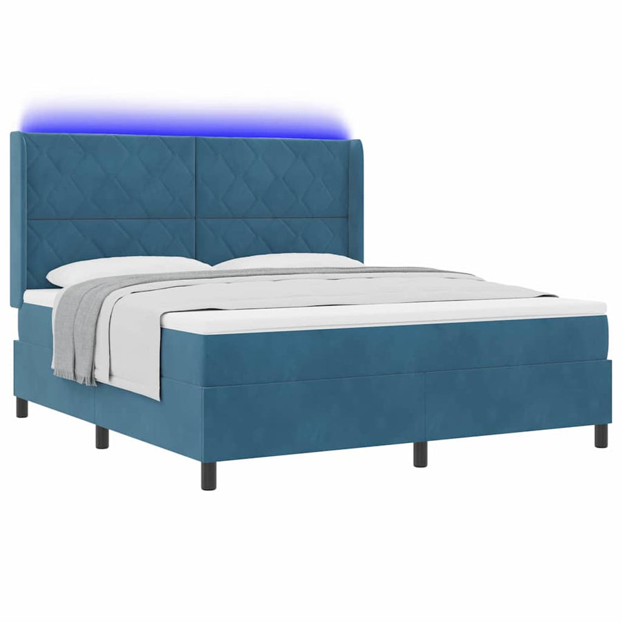 Boxspringbed Met Matras Blauw Fluweel Donkerblauw 180 x 200 cm
