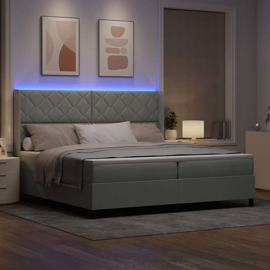 Boxspringbed met hoofdeinde Lichtgrijs 200 x 200 cm Fluweel