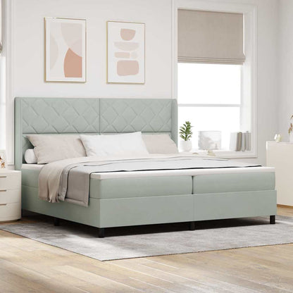 Boxspringbed met hoofdeinde Lichtgrijs 200 x 200 cm Fluweel