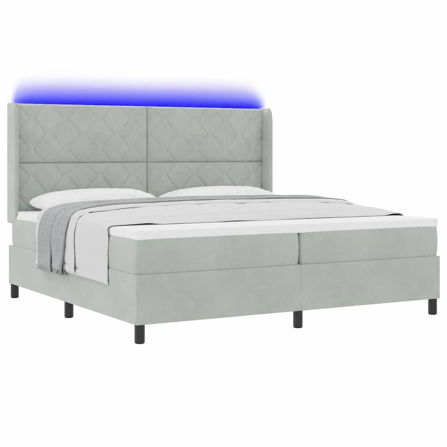 Boxspringbed met hoofdeinde Lichtgrijs 200 x 200 cm Fluweel