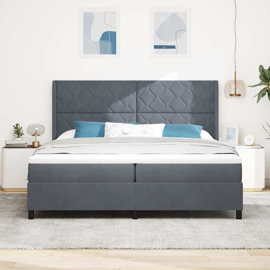 Boxspringbed met hoofdeinde Donkergrijs 200 x 200 cm Fluweel