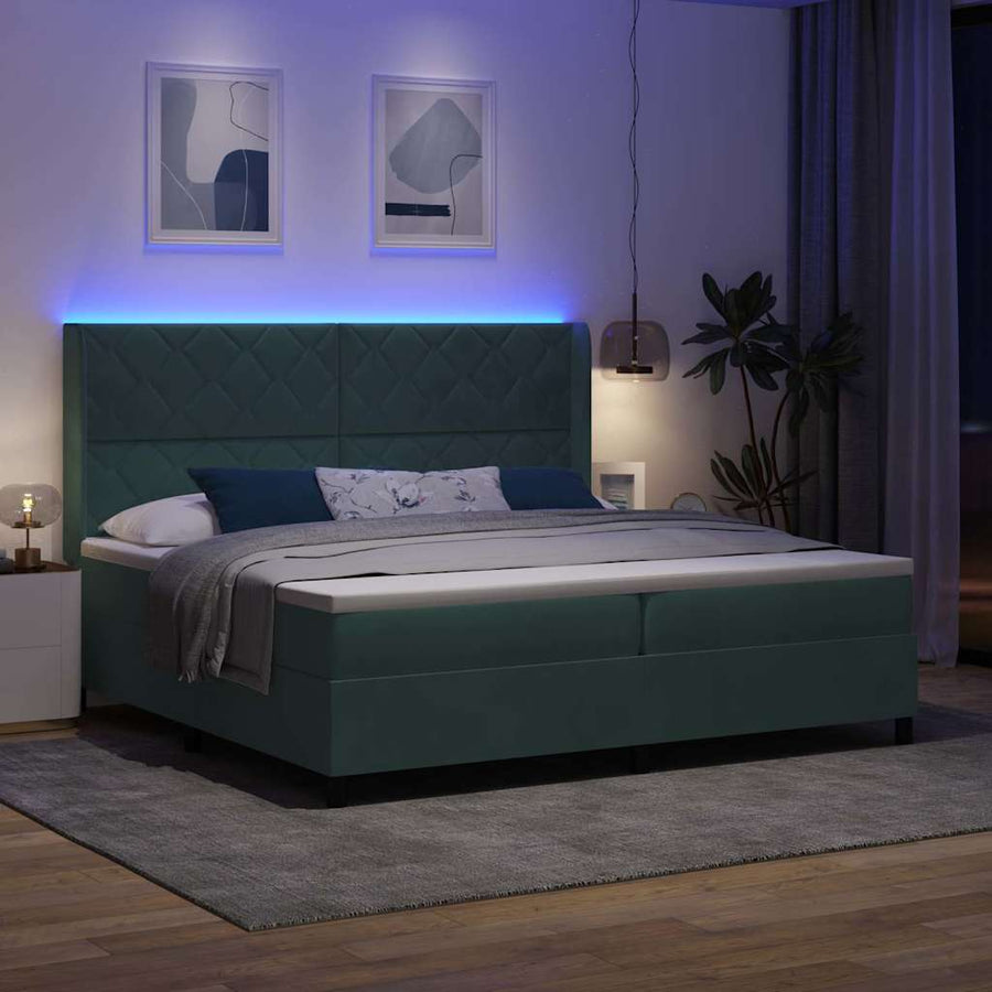 Boxspringbed met hoofdeinde Donkergroen 200 x 200 cm Fluweel