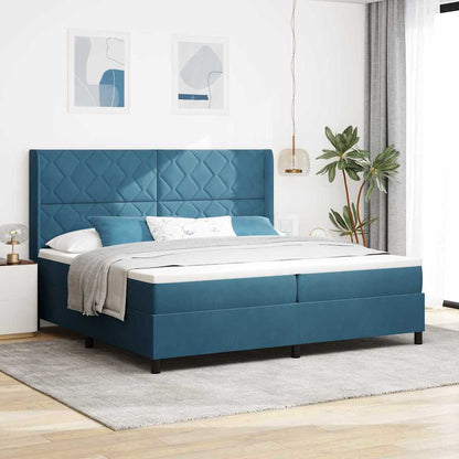Led Boxspring Bed Met Matras Blauw Fluweel Donkerblauw 200 x 200 cm