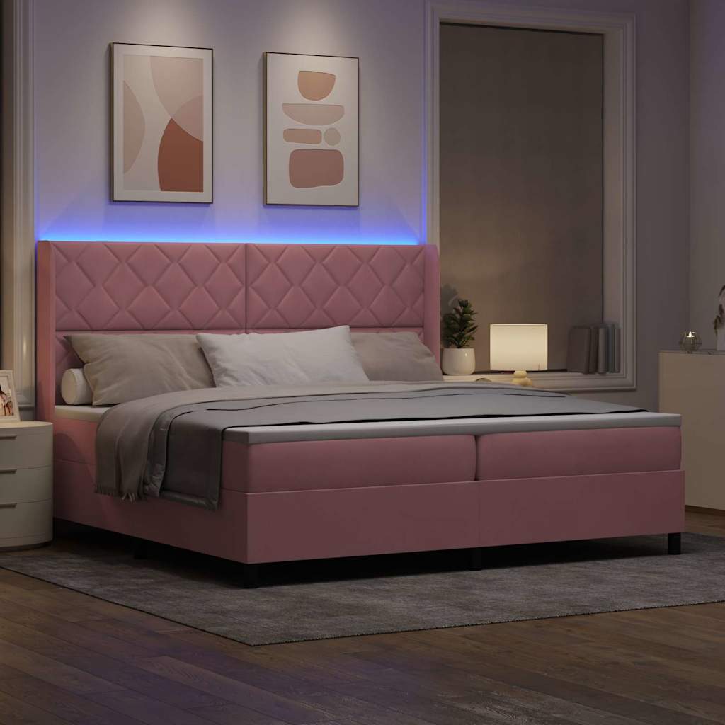 Boxspringbed met LED-stripverlichting Roze 200 x 200 cm Fluweel