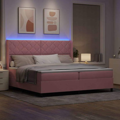 Boxspringbed met LED-stripverlichting Roze 200 x 200 cm Fluweel
