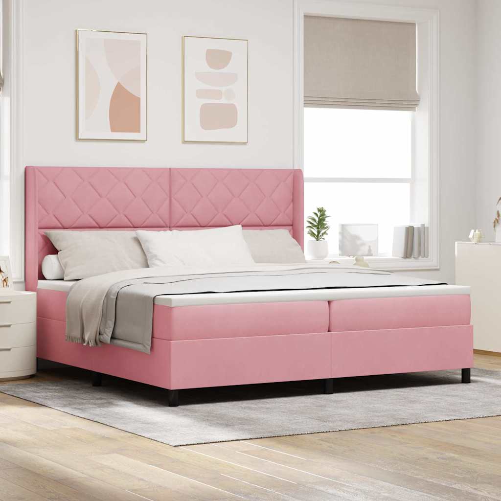 Boxspringbed met LED-stripverlichting Roze 200 x 200 cm Fluweel
