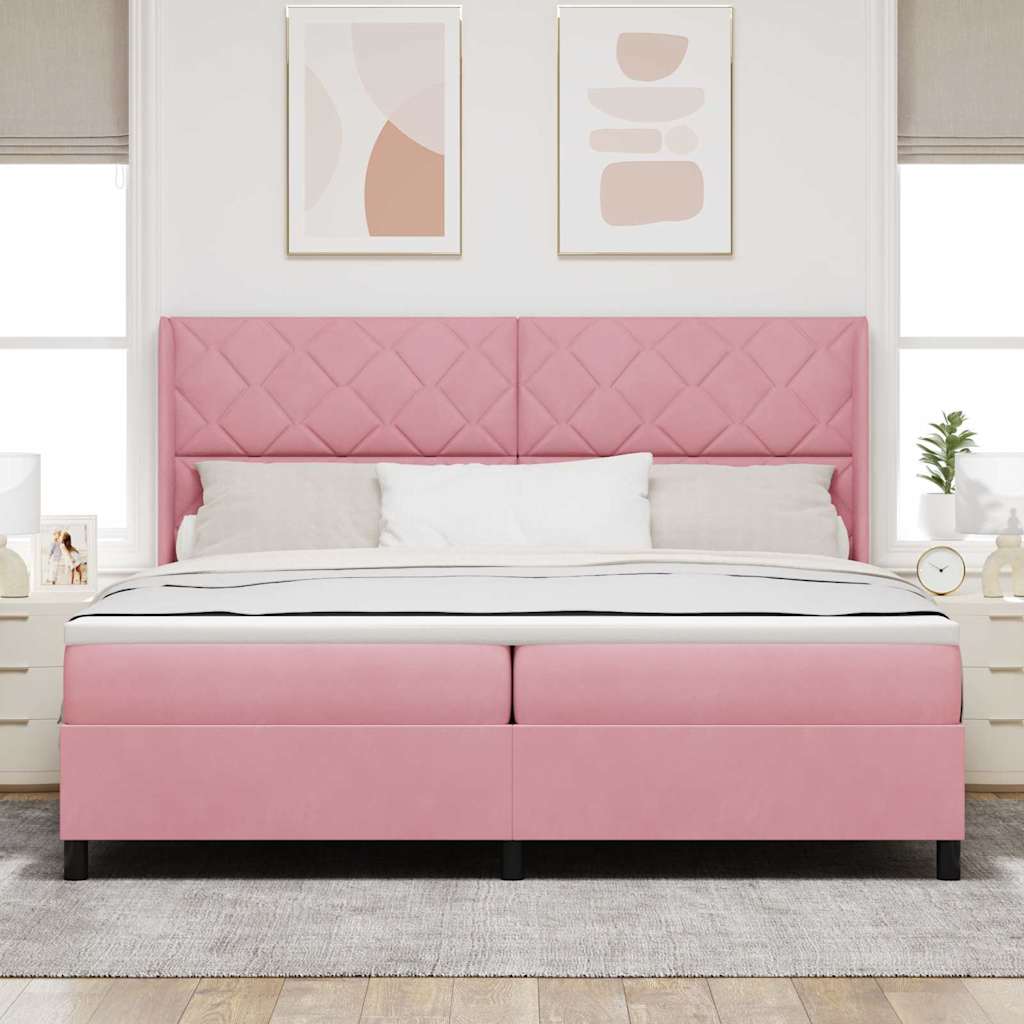 Boxspringbed met LED-stripverlichting Roze 200 x 200 cm Fluweel