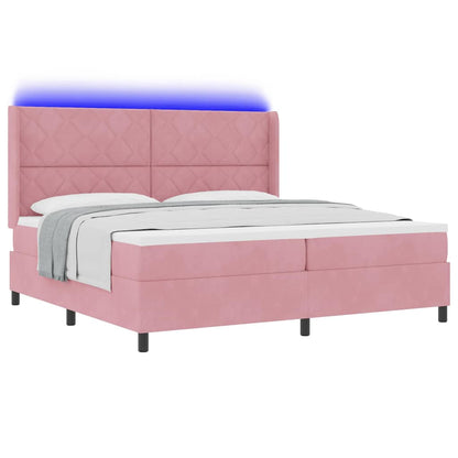 Boxspringbed met LED-stripverlichting Roze 200 x 200 cm Fluweel